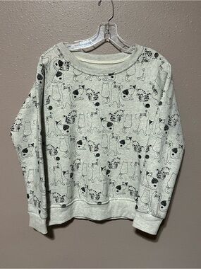 LA Soul Women's Crew Neck Fleece Pullover cats Graphic All-Over Gray/Black M